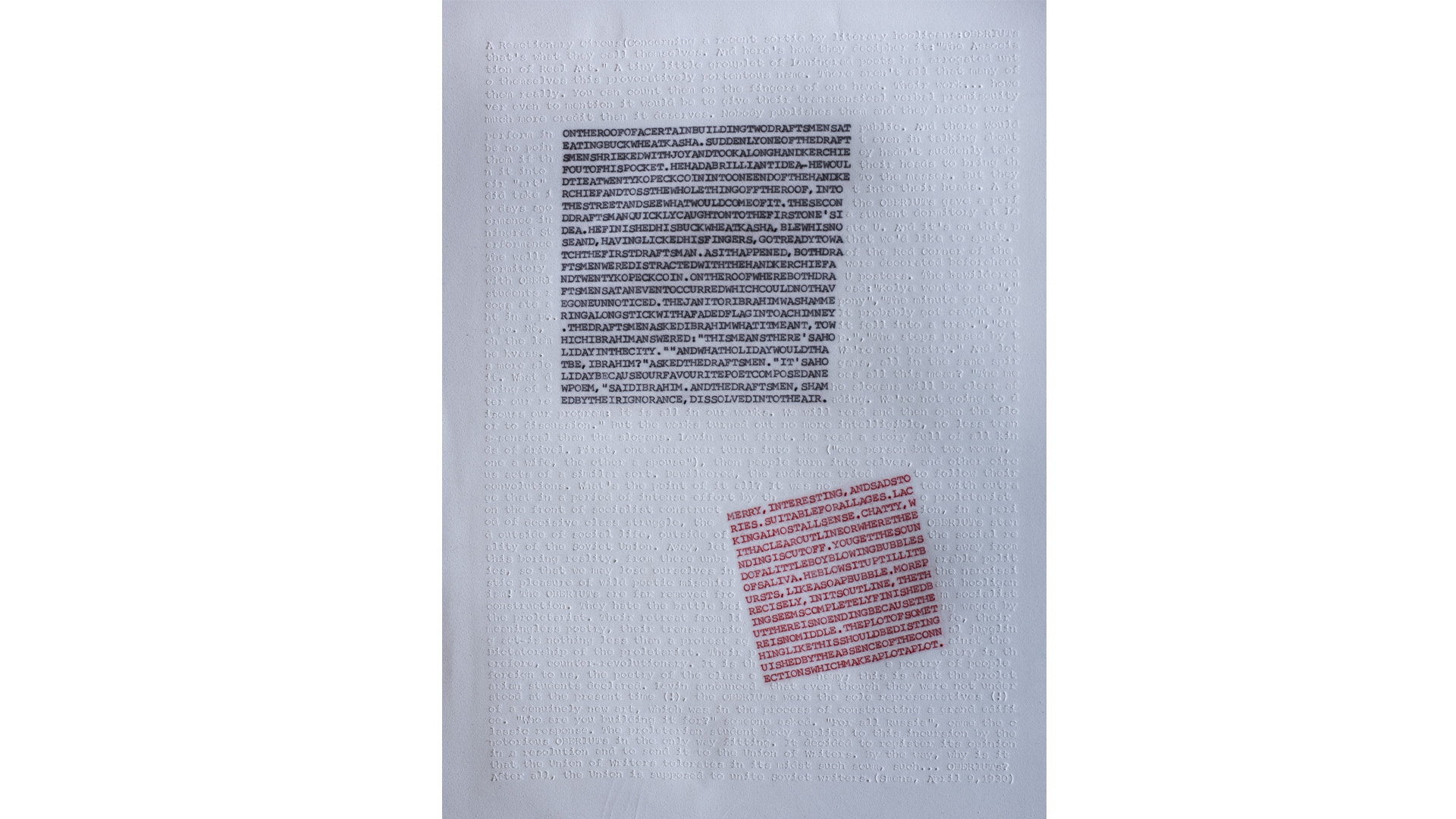 Six Known and Six Unknown Languages (2), Typewriter Ink and Impressions on Foam ( 28.1 cm x 19.9 cm)