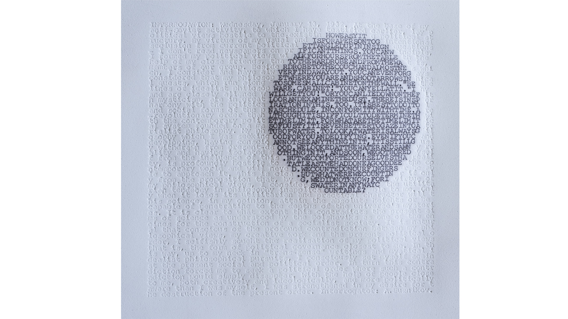 Six Known and Six Unknown Languages (5), Typewriter Ink and Impressions on Foam (15.1 cm x 15.8 cm)