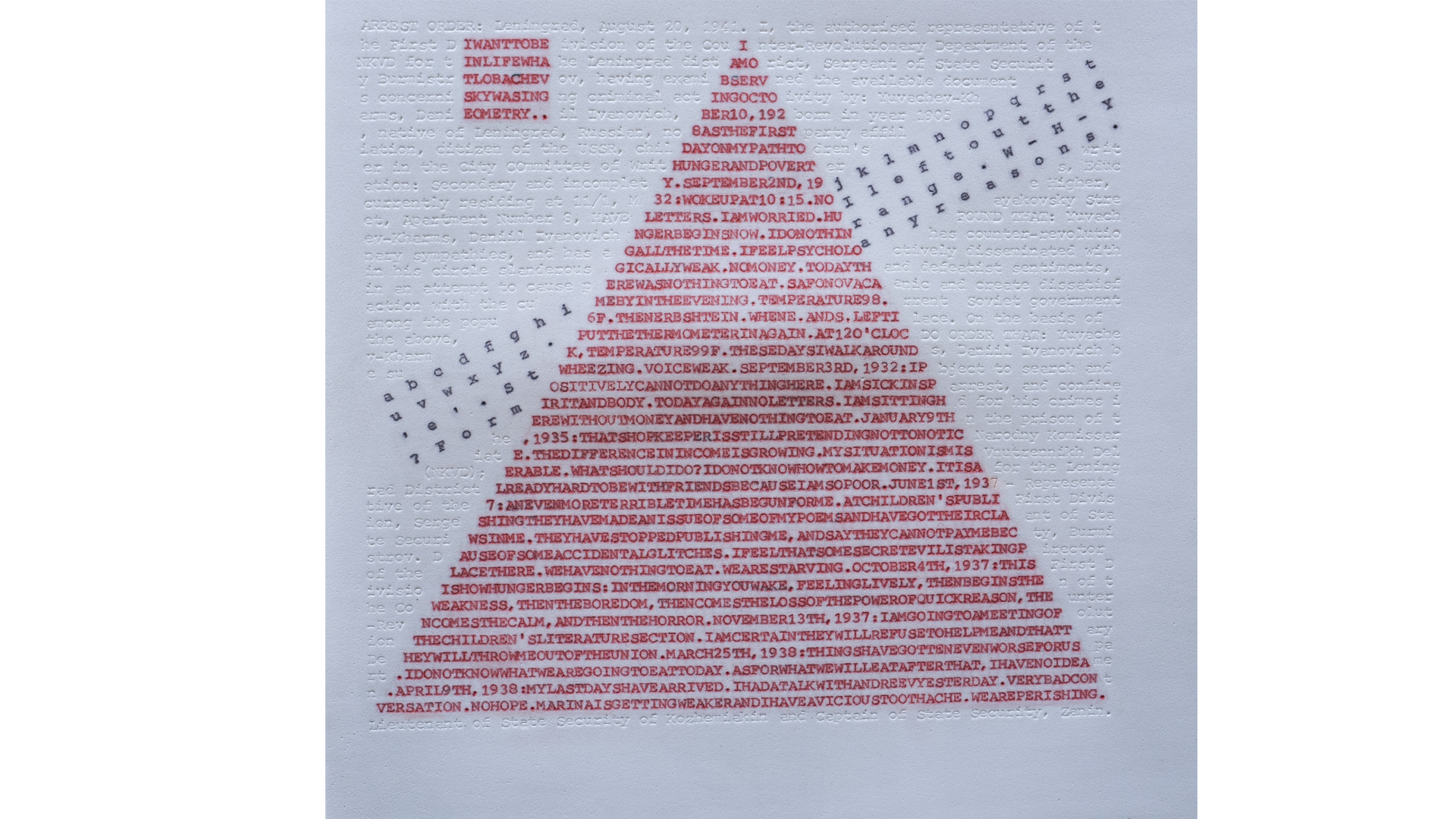 Six Known and Six Unknown Languages (6), Typewriter Ink and Impressions on Foam (19.3 cm x 20.6 cm)