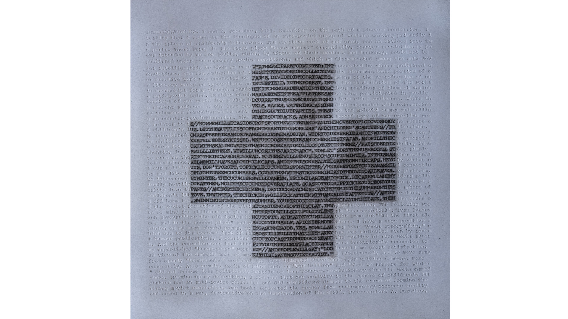 Six Known and Six Unknown Languages (3), Typewriter Ink and Impressions on Foam ( 22.2 cm x 23.6 cm)